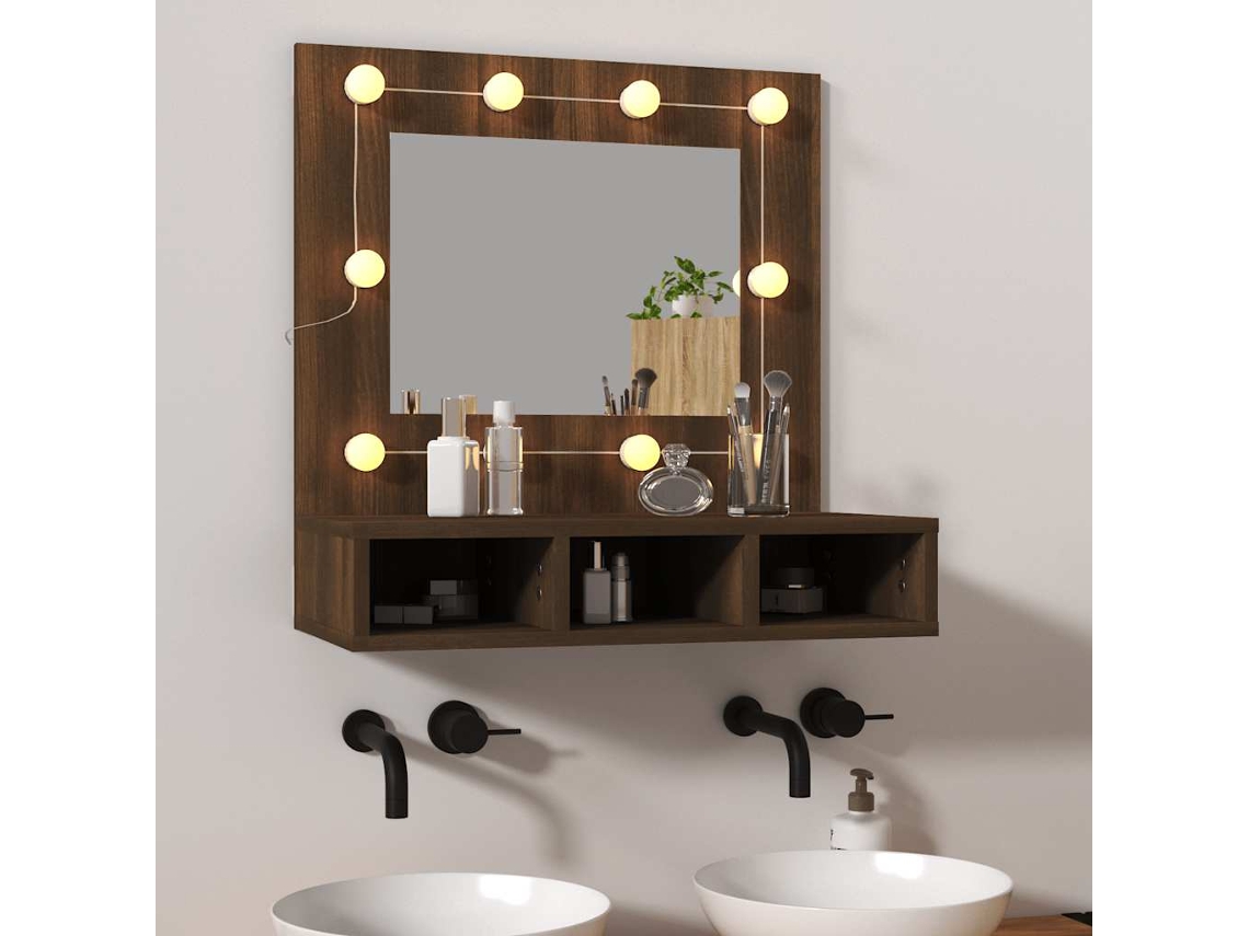 Vidaxl Armário Espelhado Com Led 60x31,5x62 Cm Carvalho Castanho