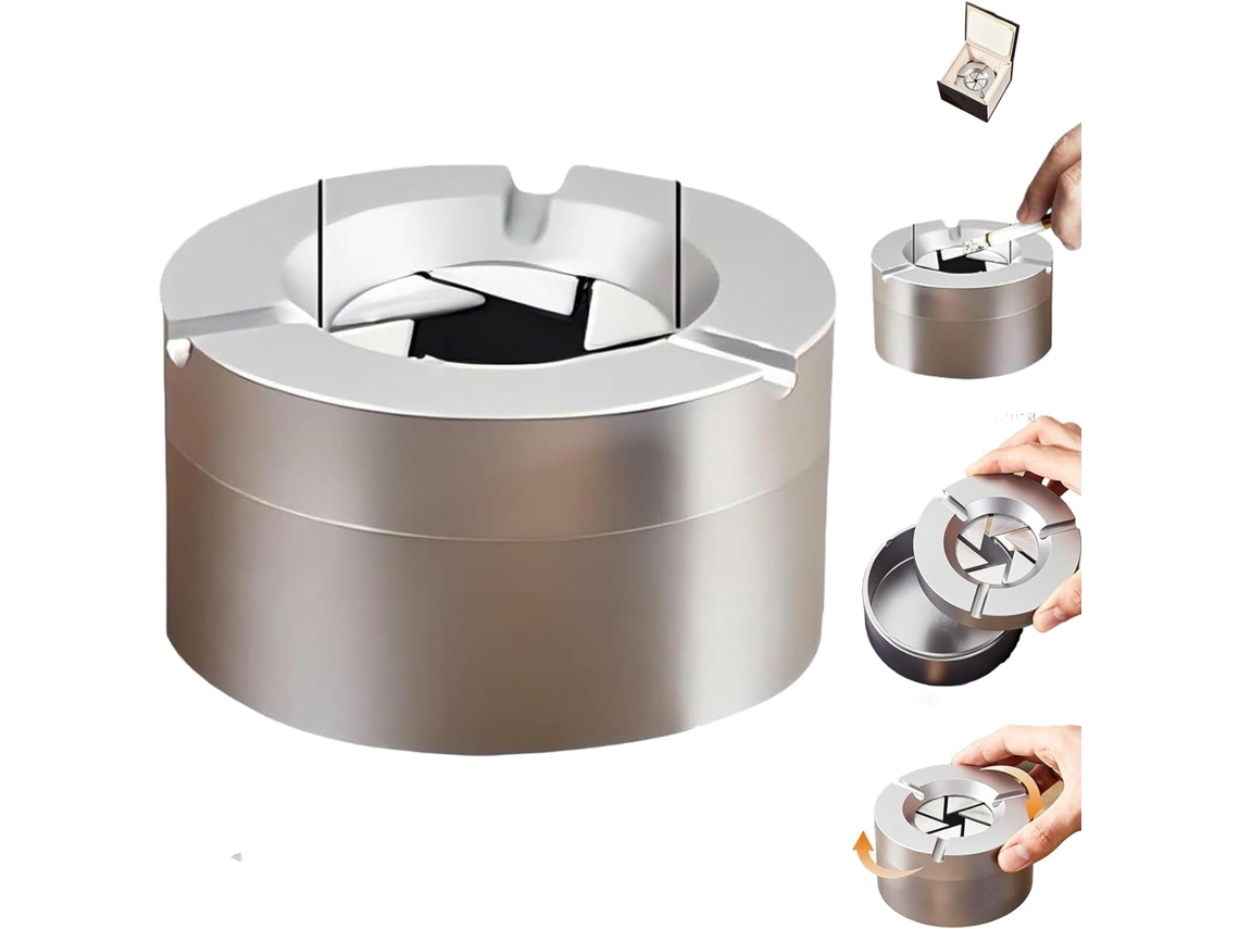 Cinzeiro De Aço Inoxidável Com Trava Giratória De 360°, À Prova De Vento E Odores, Com Suporte Para Cigarros