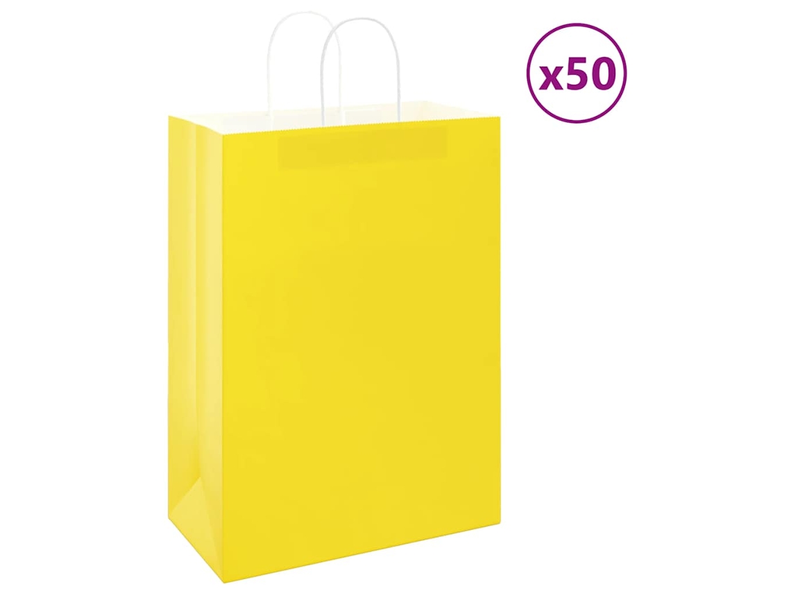 Vidaxl Sacos De Papel 50 Unid Com Alças Amarelo 32x17x44 Cm