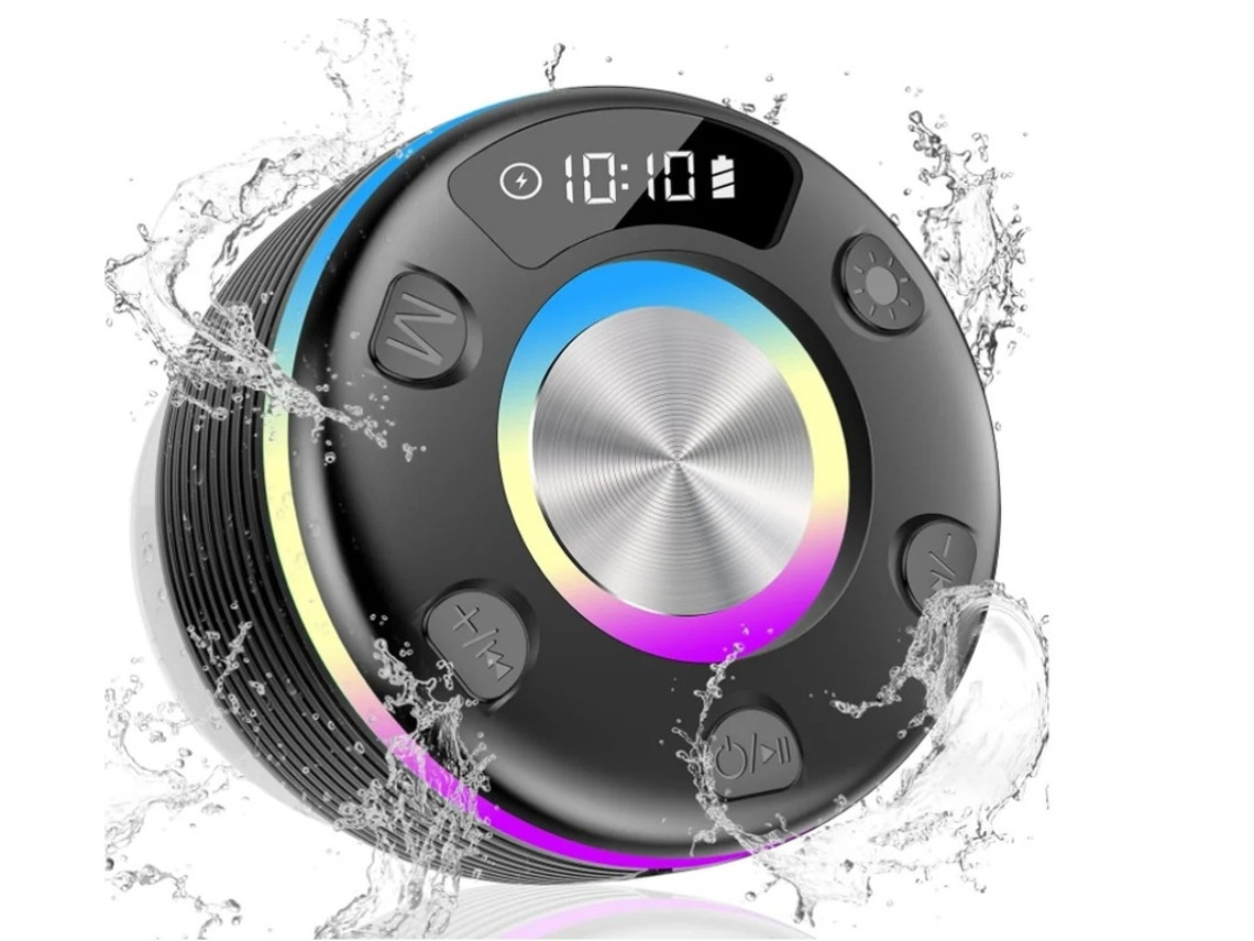 Alto Falante Bluetooth Para Chuveiro Yizhood Som Surround 360 Iluminação Rgb Microfone Embutido Ipx7 À Prova Dágua Preto
