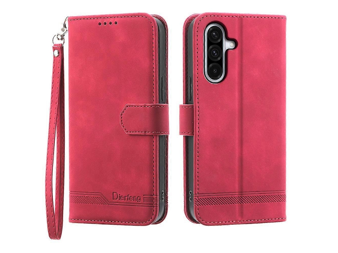 Dierfeng Df-03 Para Samsung Galaxy A17 5g Capa Com Estampa De Linhas E Carteira De Couro Com Alça De Pulso Vermelha