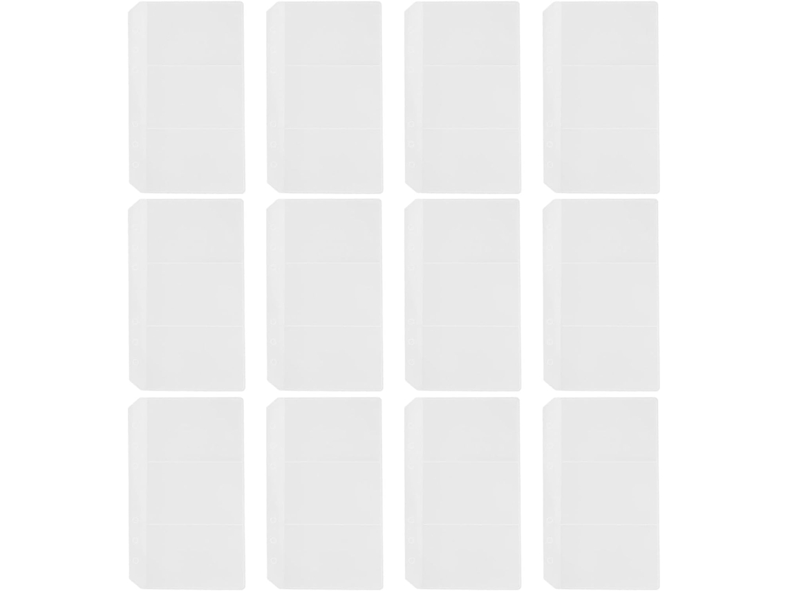 Pasta organizadora transparente reutilizável tamanho A6 com 6 folhas, pacote com 20 unidades, ideal para armazenamento.