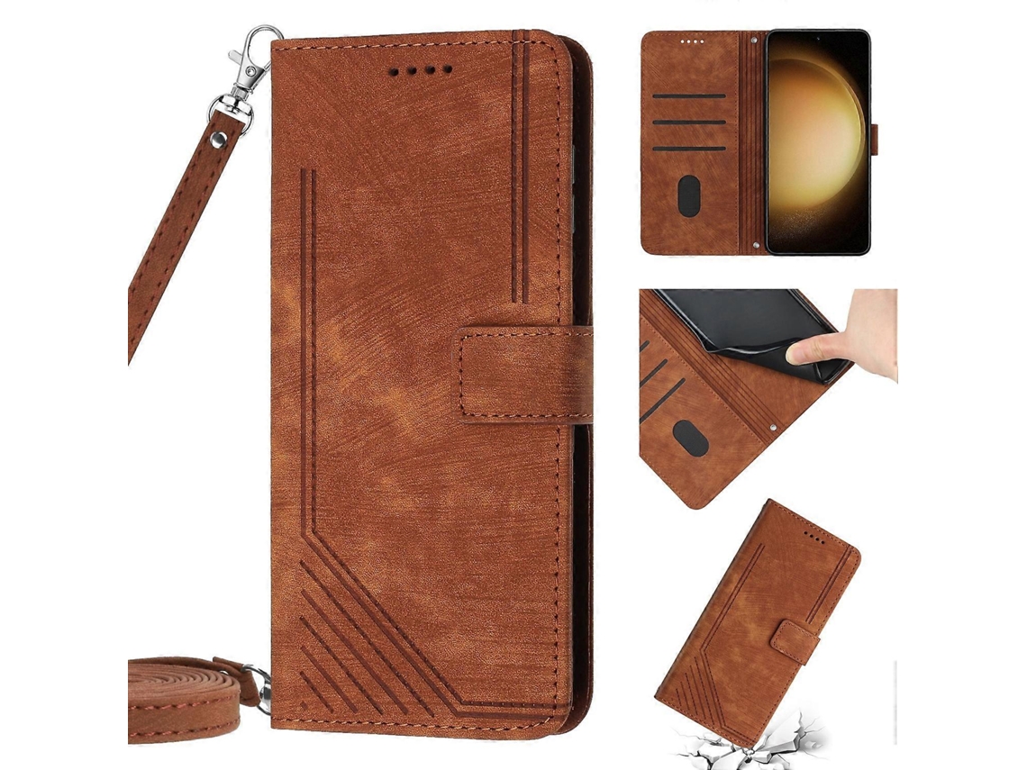 Capa De Couro Com Estampa Listrada E Toque Suave Para Samsung Galaxy S20 Com Cordão.