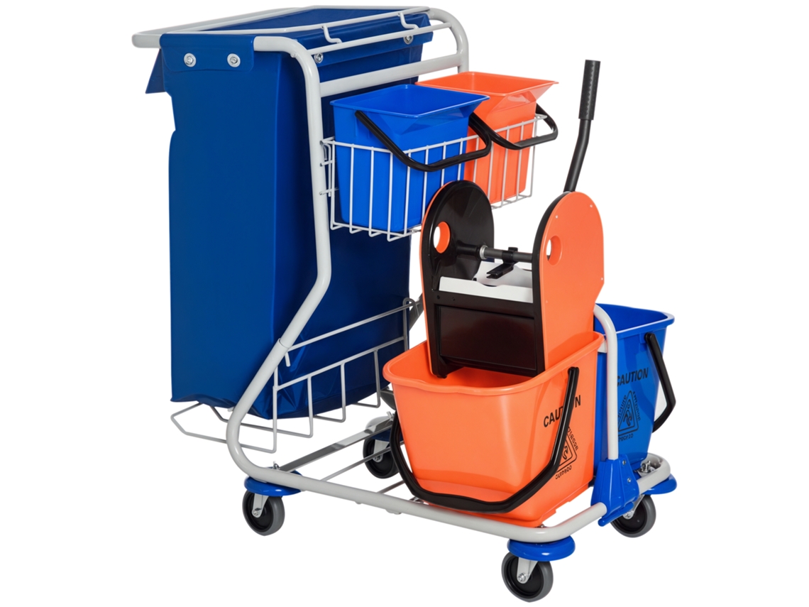Carrinho de Limpeza Laranja com 2 Baldes 18l+, Prensa, Cesta 93x80x97 cm Azul | S/MARCA