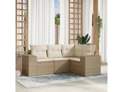 Vidaxl 4 Pcs Conjunto De Sofás Para Jardim C/ Almofadões Vime Pe Bege
