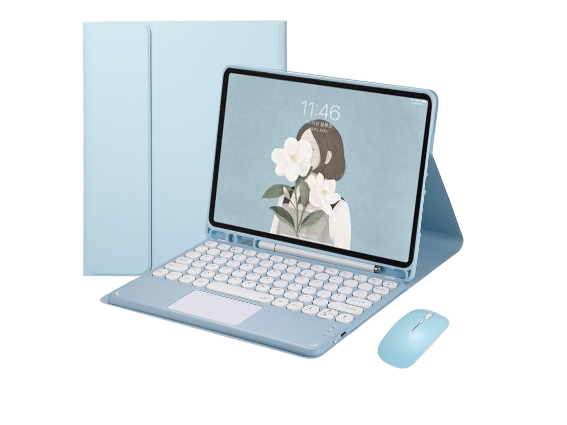 Lurelia Capa Com Teclado Bluetooth Para Ipad8 10.2 Teclado E Rato Touch Com Bandeja Para Caneta, Layout Pt, Azul Celeste