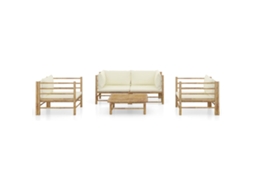 Maison Exclusive - 5 Pcs Conj. Lounge P/ Jardim Em Bambu C/ Almofadões Branco Nata