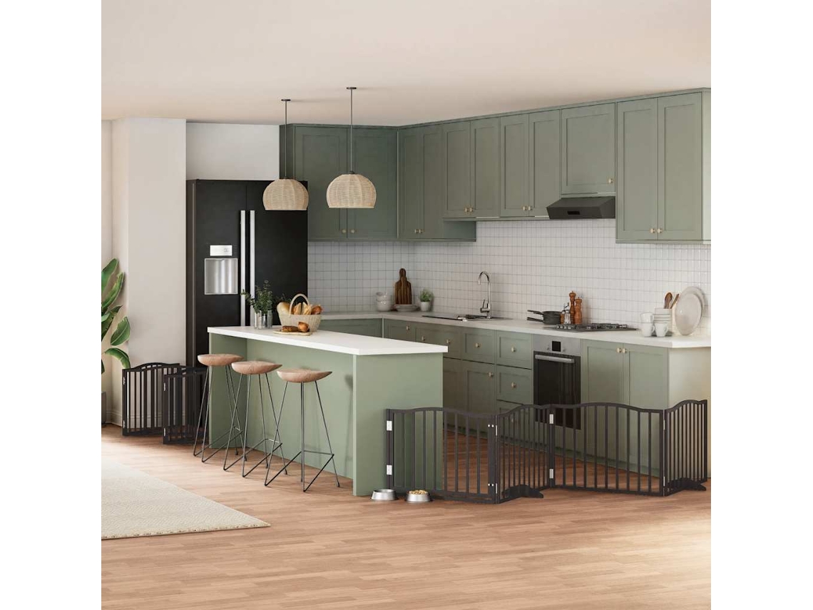 Vidaxl Portão P/ Cães Com Porta Dobrável 12 Painéis 960 Cm Álamo Preto