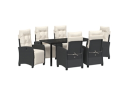 Conjunto 7 De Jantar De Jardim Vidaxl De Rattan Poliéster Preto