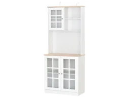 Armário de Cozinha com Prateleiras e Portas de Vidro, 80x37x183 Cm, Branco, ZENCORE SERVICES