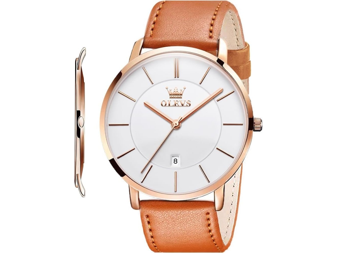 Lurelia Relógio Masculino, Modelo Sony-364, Movimento De Quartzo, Couro, Dourado, Castanho