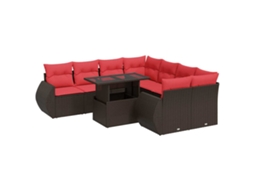Conjunto 9 Sofás Jardim C/ Almofadões Vime Vidaxl Pe/acácia Castanho