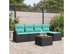 Vidaxl Conjunto De Sofá De Jardim 6 Unid. Preto E Turquesa Vime Pe