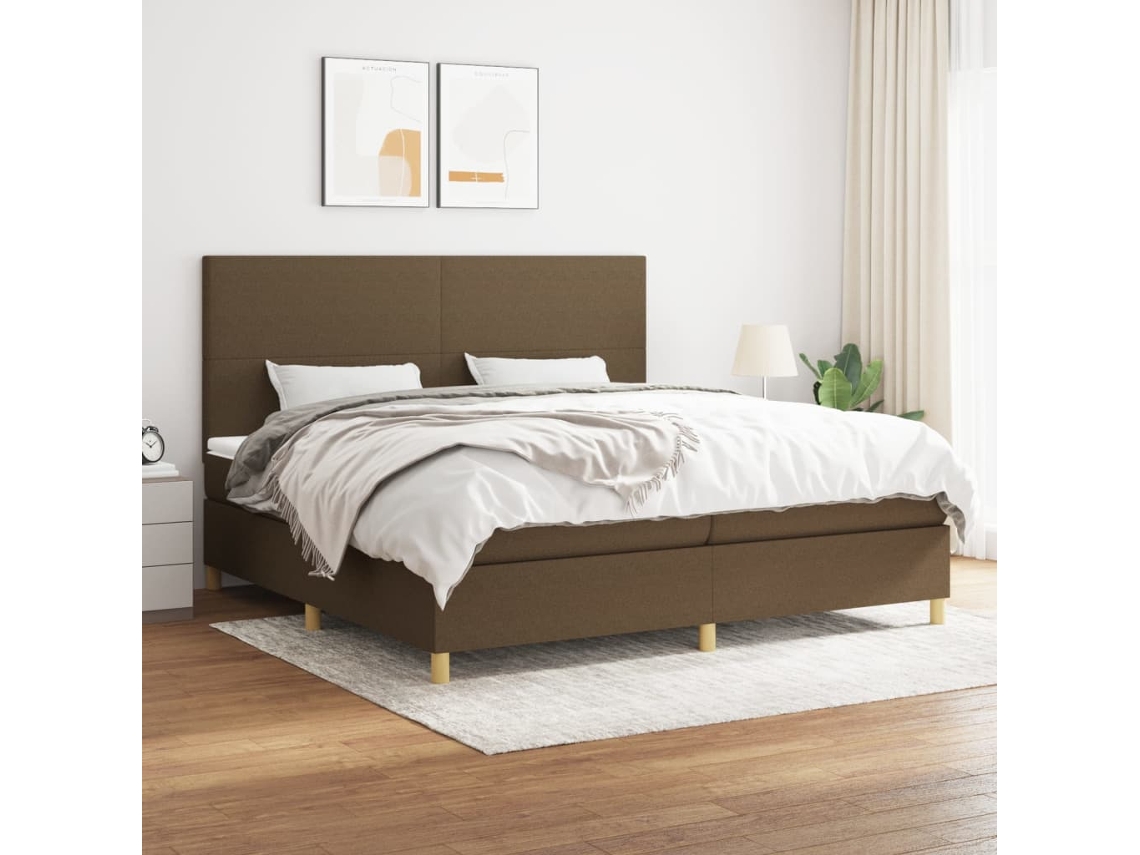 Vidaxl Cama Com Molas/colchão 200x200 Cm Tecido Castanho-escuro
