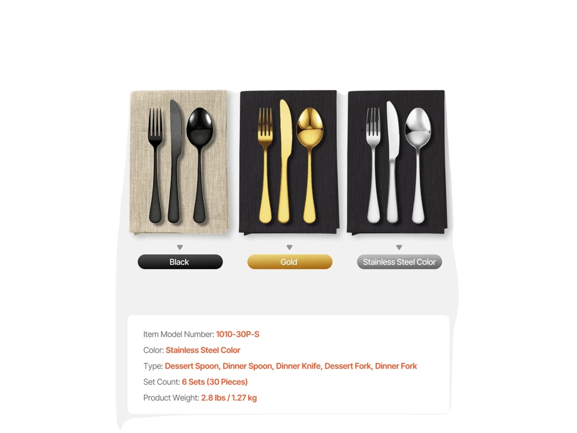 Conjunto De Talheres, 30 Peças Em Aço Inoxidável, Lavável Na Máquina, 30 Peças
