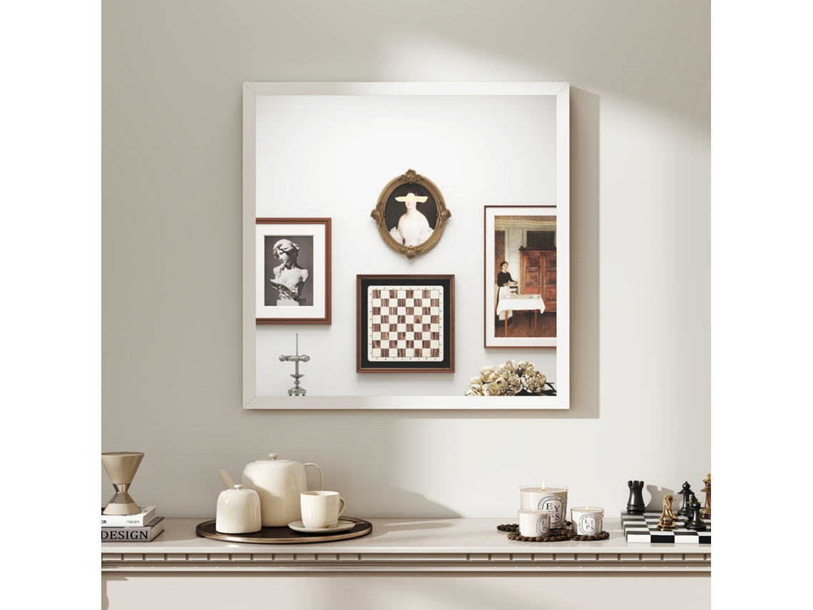 Espelho Quadrado de Parede 50x50cm,moldura Branca de Madeira,ideal para Banheiro,sala Ou Quarto BTFORUS