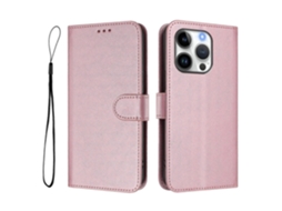 Capa Tipo Carteira Para Iphone 16 Pro Com Bloqueio Rfid E Textura De Couro De Bezerro, Com Alça, Rosa