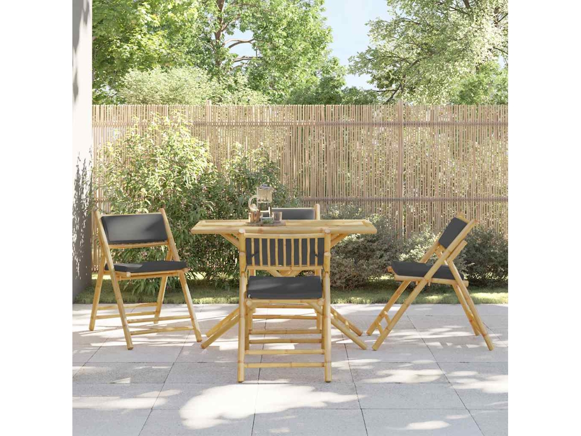 Vidaxl 4pcs Cadeiras Bistrô Dobráveis C/ Almofadões Cinza Escuro Bambu