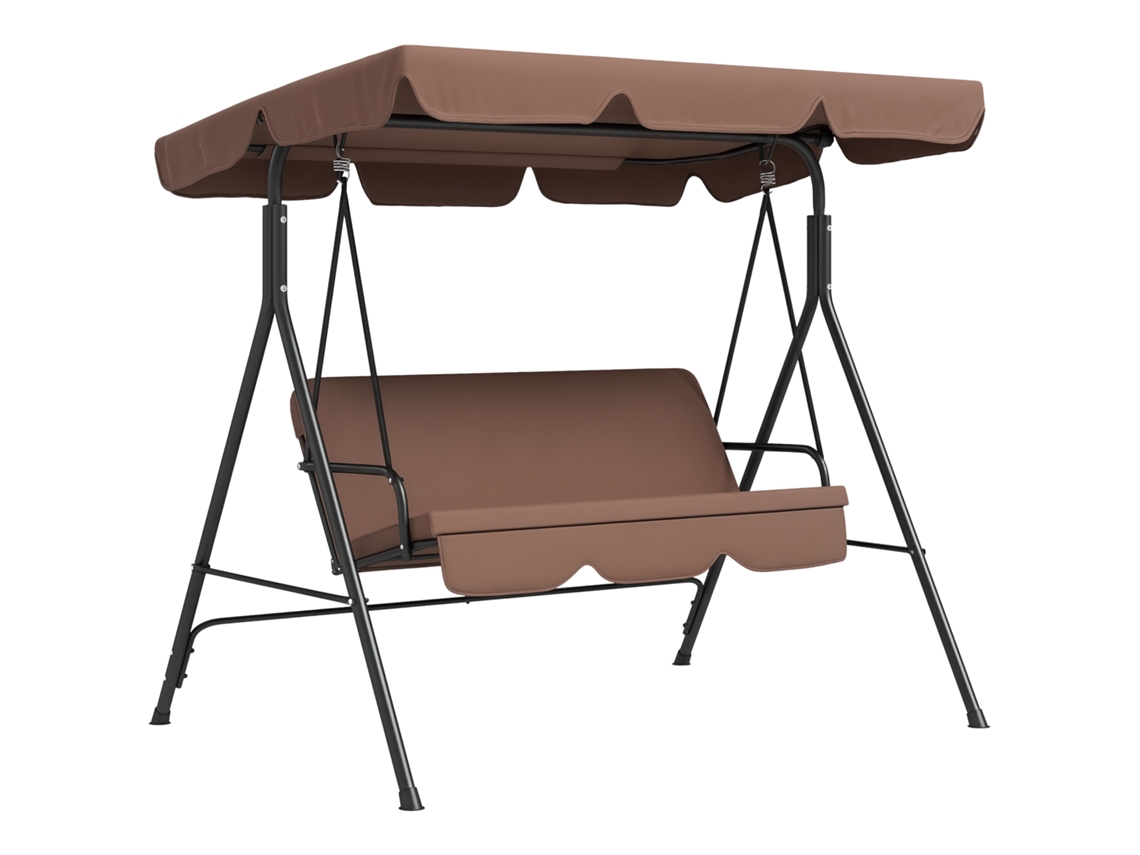 Baloiço de Jardim de 3 Lugares com Almofada e Toldo 172x110x153cm Marróm BTFORUS
