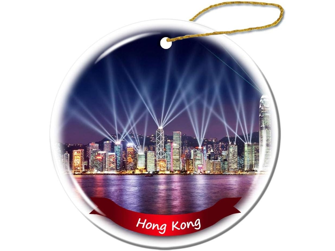 Hong Kong Decoração De Porcelana Dupla Face Em Cerâmica Ornamento, 7,6 Cm