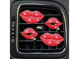 4 Peças Clips de Ar Condicionado Labios Vermelhos, Aromatizantes de Carro Labios Strass para Mulheres