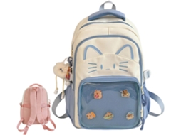 Mochila Fofa Estilo Gatinho Kawaii Com Expositor De Pins Escolar Y2k Para Meninas Mulheres, De Nylon Pingente