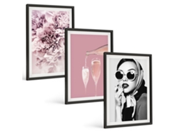Galeria De Pinturas Murais Flores, Rosas E Uma Dama Elegante Moldura Preta Pinturas De Quarto Espelharte (3 Piezas De 40x60 Cm)