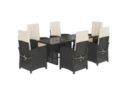 Conjunto de 7 Jantar para Jardim com Almofadões Vime Pe Preto MAISON EXCLUSIVE