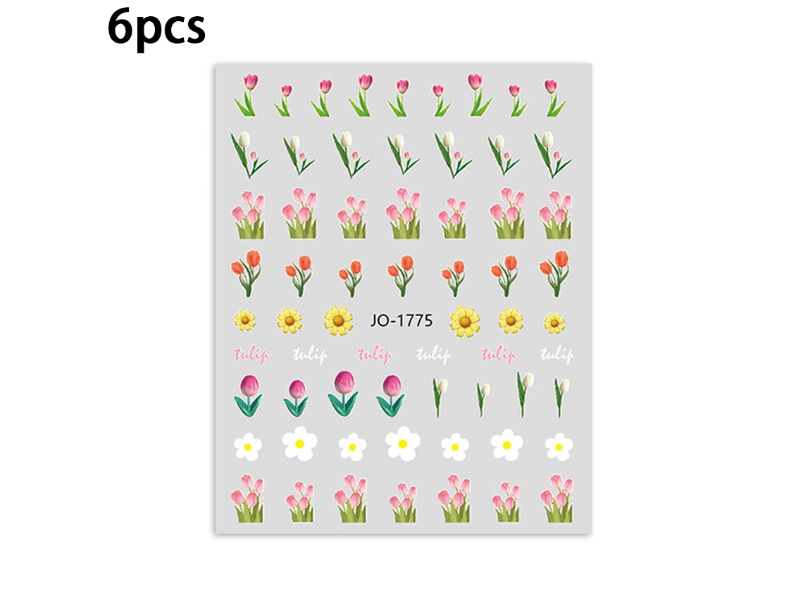 Unidades De Flores AdesivosArtísticas Decalques Flores De Tulipa Primavera Flores Folhas 3D Design Autoadesivo Dicas De Manicure -St-02 ZMDECQNA