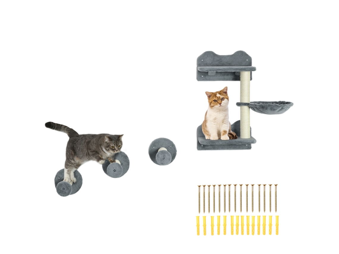Subir Escadas, Escalar Paredes, Escadas de Gato, 4 Peças. Conjunto, com Arranhador, Rede, Cinza+branco Creme, 40 X 28 X 73cm Ge