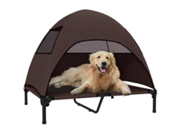 Espreguiçadeira externa para cães, com teto, cama elevada, 91x76x90cm, Café | S/MARCA