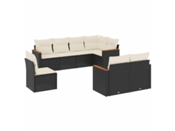 Conjunto de 8 Sofás de Jardim com Almofadões Vime Pe Preto MAISON EXCLUSIVE (8 pcs)