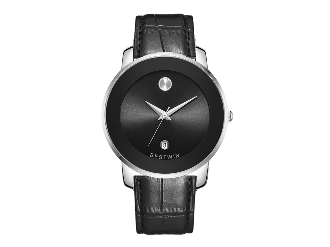 Relógio de Quartzo Masculino MDUG (branco e Preto Pulseira de Couro)