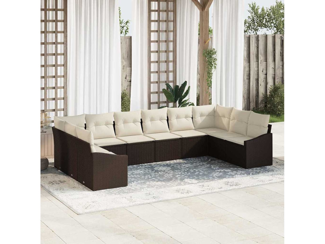 Vidaxl Conjunto De Sofá De Jardim 10 Unid. Marrom E Creme Vime Pe