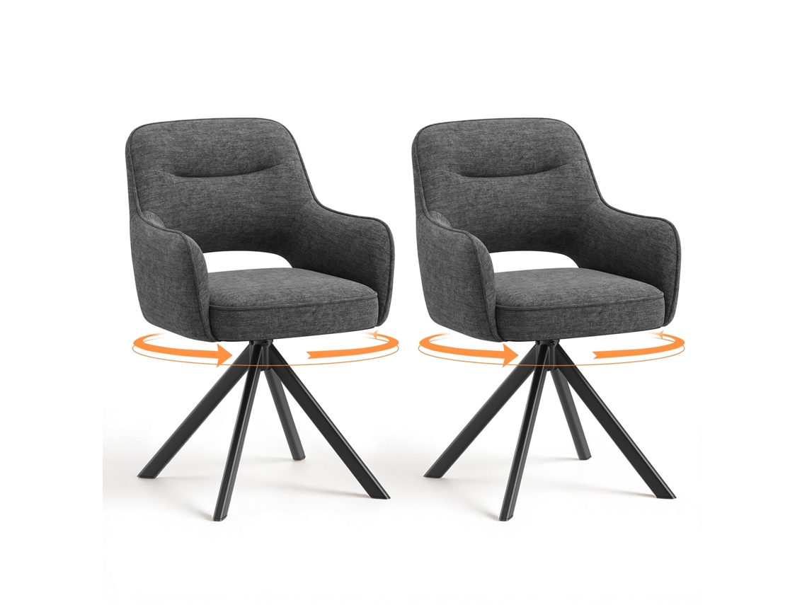Smartue Conjunto De 2 Cadeiras Giratórias, Cadeiras Giratórias Premium Com Apoios De Braços Medios E Estrutura Metálica Estável, Cor Cinzento
