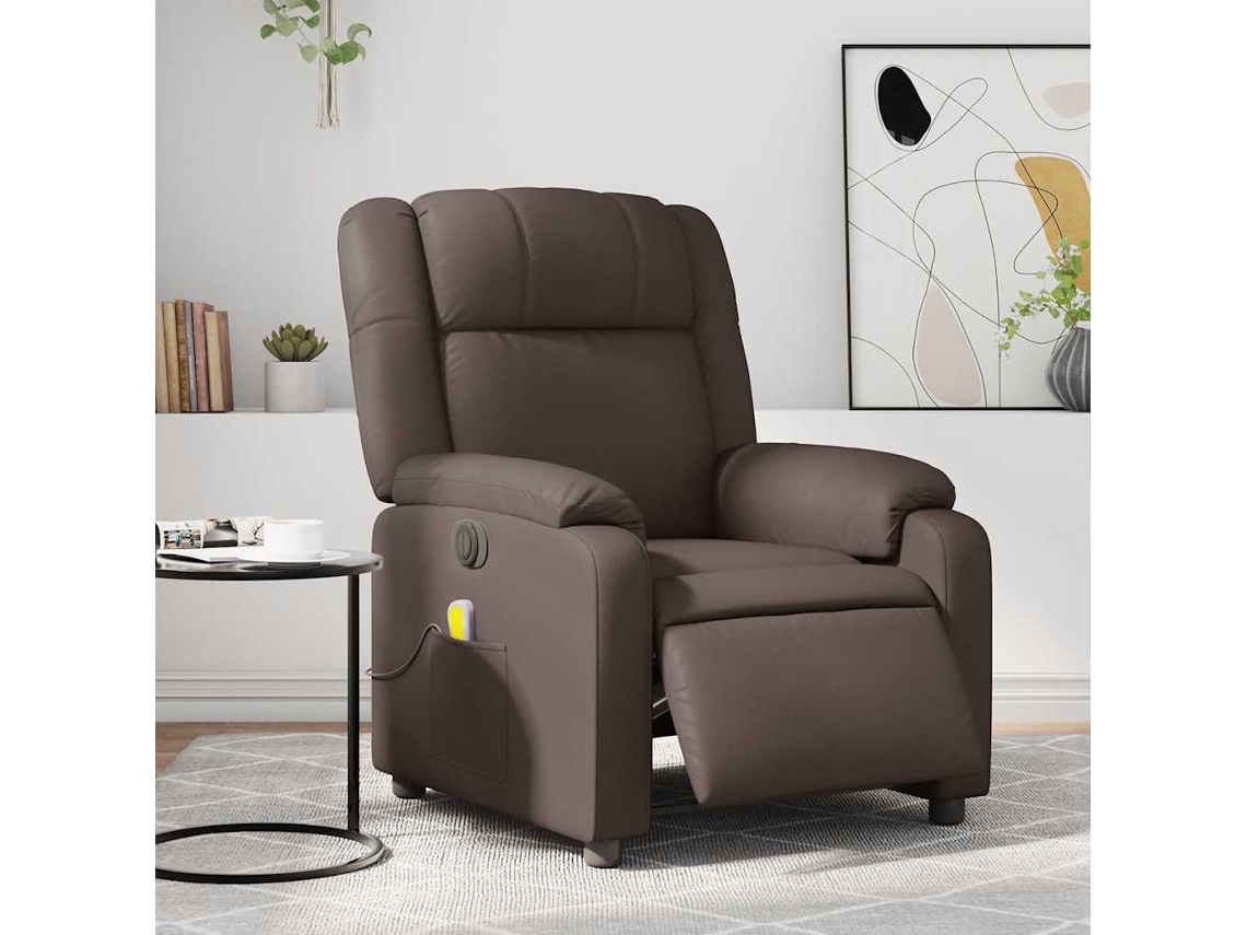 Vidaxl Poltrona Massagens Reclinável Elétrica Couro Artif. Castanho