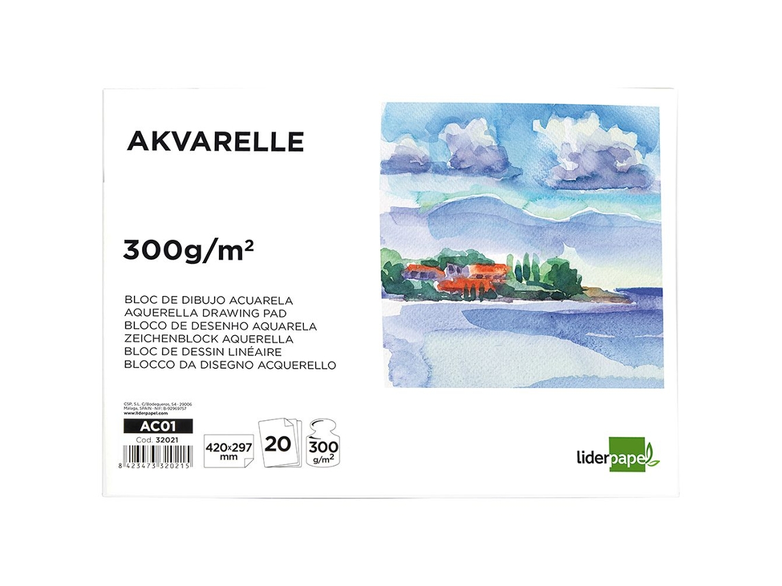 Bloco de Desenho LIDERPAPEL Aquarela 297X420Mm 20H 300G/M2 2 Unidades