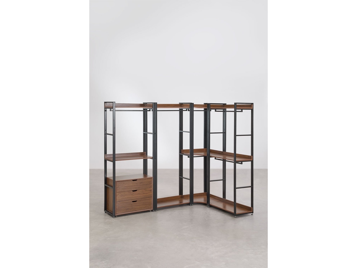 Armário Modular Aberto De Canto Com 4 Peças Em Aço E Madeira Ariaster Mdf Folheado A Melamina Preto Sklum