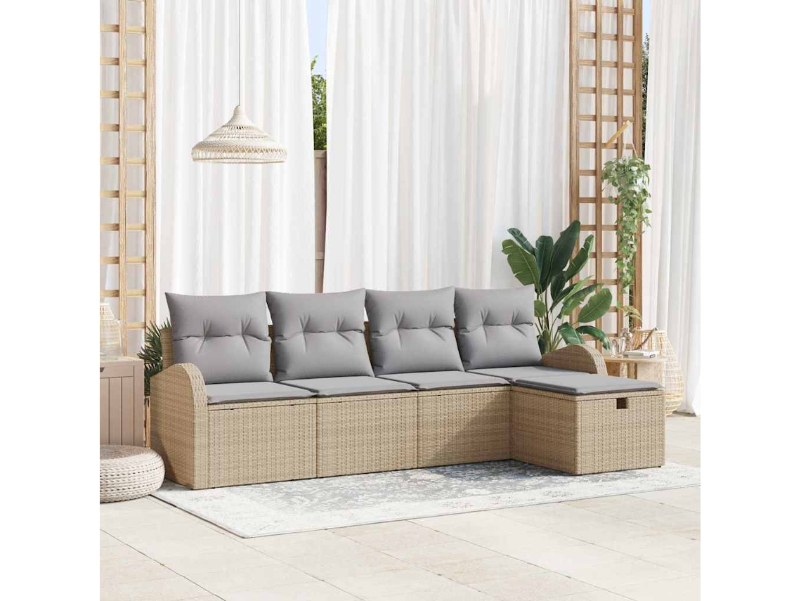 Vidaxl Conjunto De Sofá De Jardim 5 Unid. Bege Vime Pe