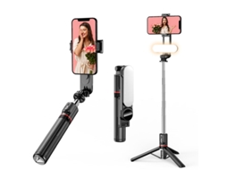 Suporte Estável Para Selfie Com Luz De Preenchimento, Bastão De Selfie Extensível De 112 Cm Com Controle Remoto Sem Fio E Suporte Com Rotação De 360°