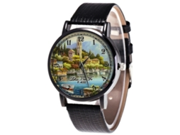Reloj De Cuarzo De Pareja Casual Estilo Rural Con Correa De Cuero Pu Zhoulianfa Negro