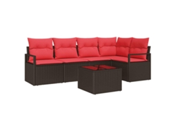 Vidaxl Conjunto De Sofás 6 Unid. Castanho Vime Pe