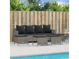 Jogo de Sofá Jardim 5 Peças C/ Almofadões Vime Pe Cinza Dkd Home Decor
