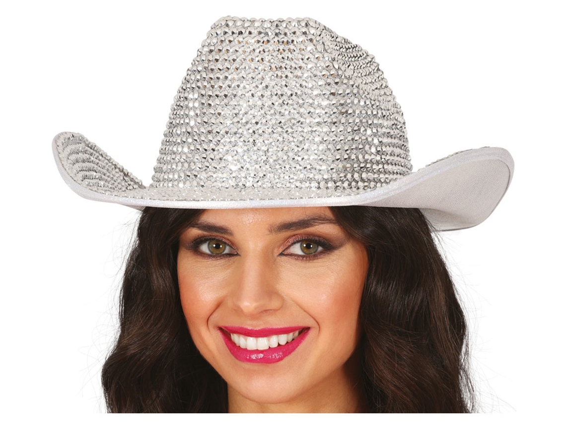 Chapéu de cowboy prateado brilhante adulto