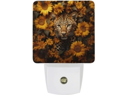 Luminária de parede LED noturna com interruptor automático, estampa de leopardo e girassol com sensor de movimento, ideal para quem busca praticidade.