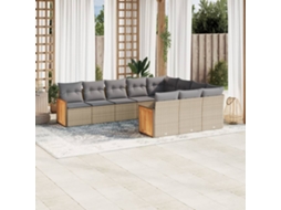 10 Pcs Conjunto De Sofás P/ Jardim Com Almofadões Vime Pe Bege Dkd Home Decor