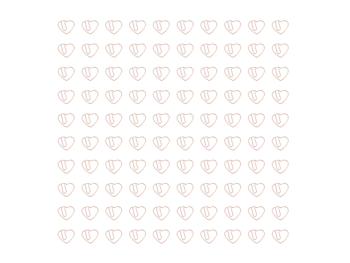 100 Clips de Papel em Forma de Coração de Ferro Decorativos com Caixa Transparente para Escritório, Escola, Lar, Ouro e Rosa