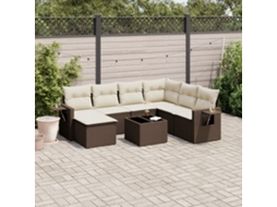 Vidaxl 8 Pcs Conjunto Sofás De Jardim C/ Almofadões Vime Pe Castanho