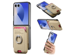 Capa Para Celular Samsung Galaxy Z Flip7 5g Com Fecho Magnético, Compartimento Para Cartão Em Tecido Sarjado E Parte Traseira Em Formato De Anel.
