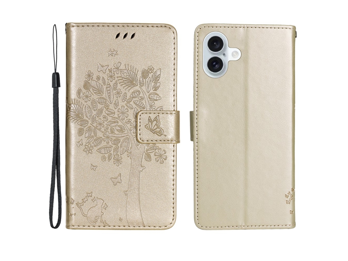Capa Em Couro Pu, Para Apple Iphone 16 Plus - Ouro